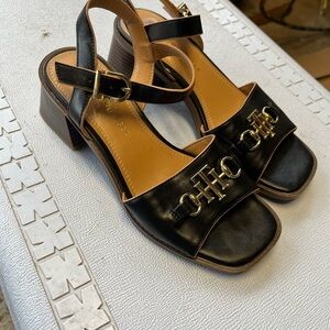 Tommy Hilfiger Black Leather Heeled Sandals